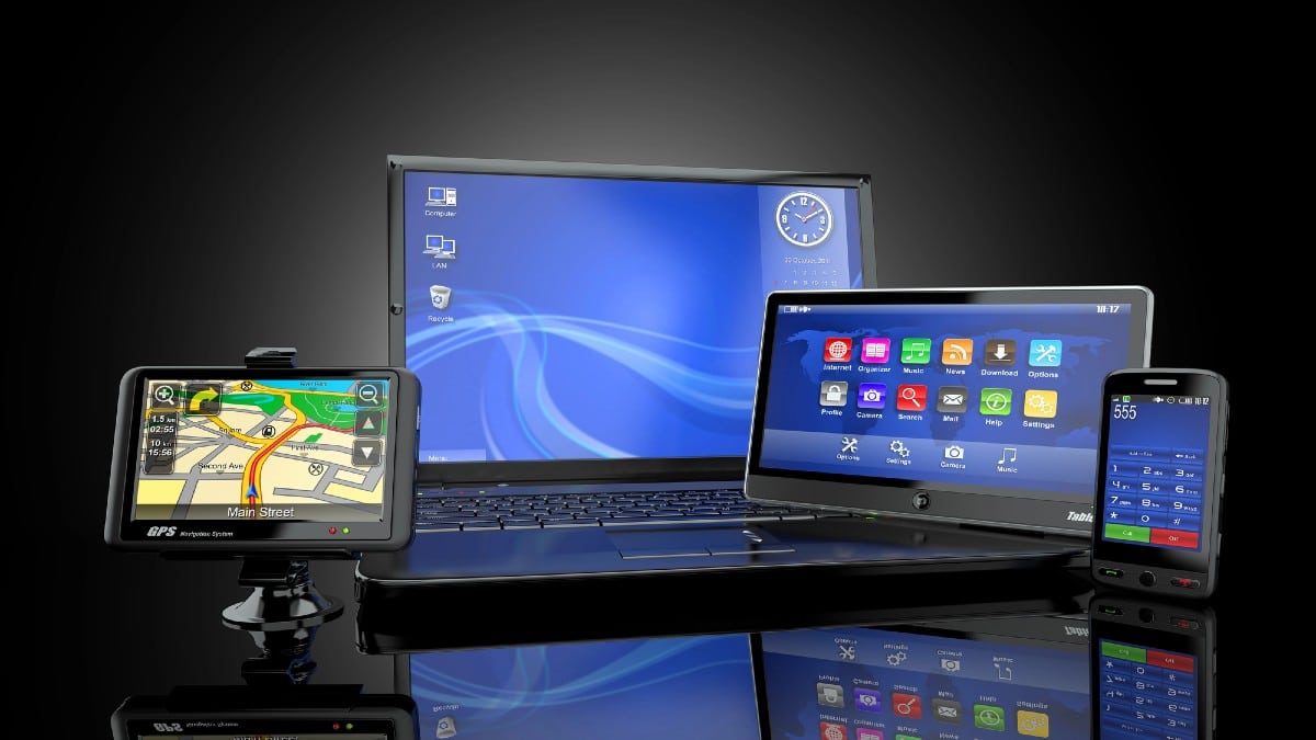 Electronics. Laptop, mobile phone, tablet