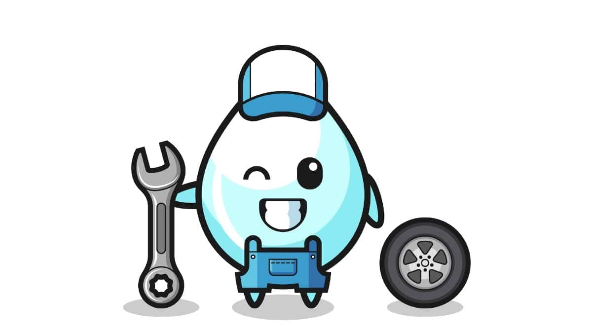 The milk drop character as a mechanic mascot , cute design 