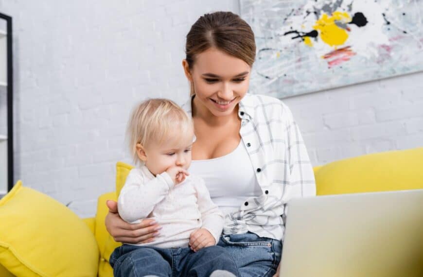 mom and baby laptop