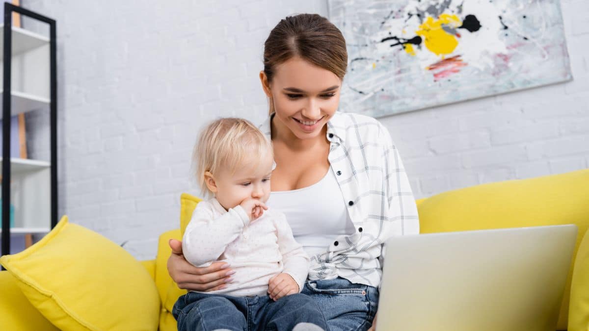 mom and baby laptop