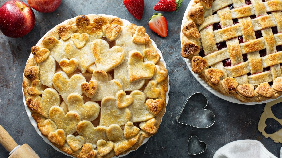 Apple pie with hearts shaped crust