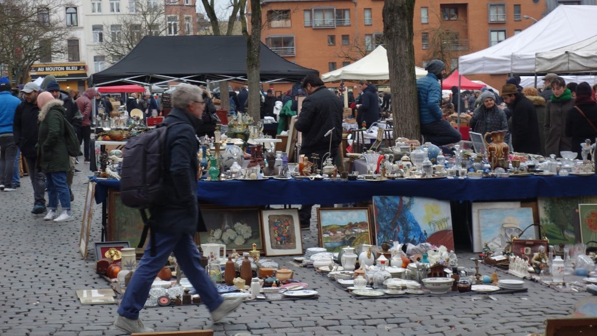Brussels, Belgium - December 26, 2019 Traditional flea market