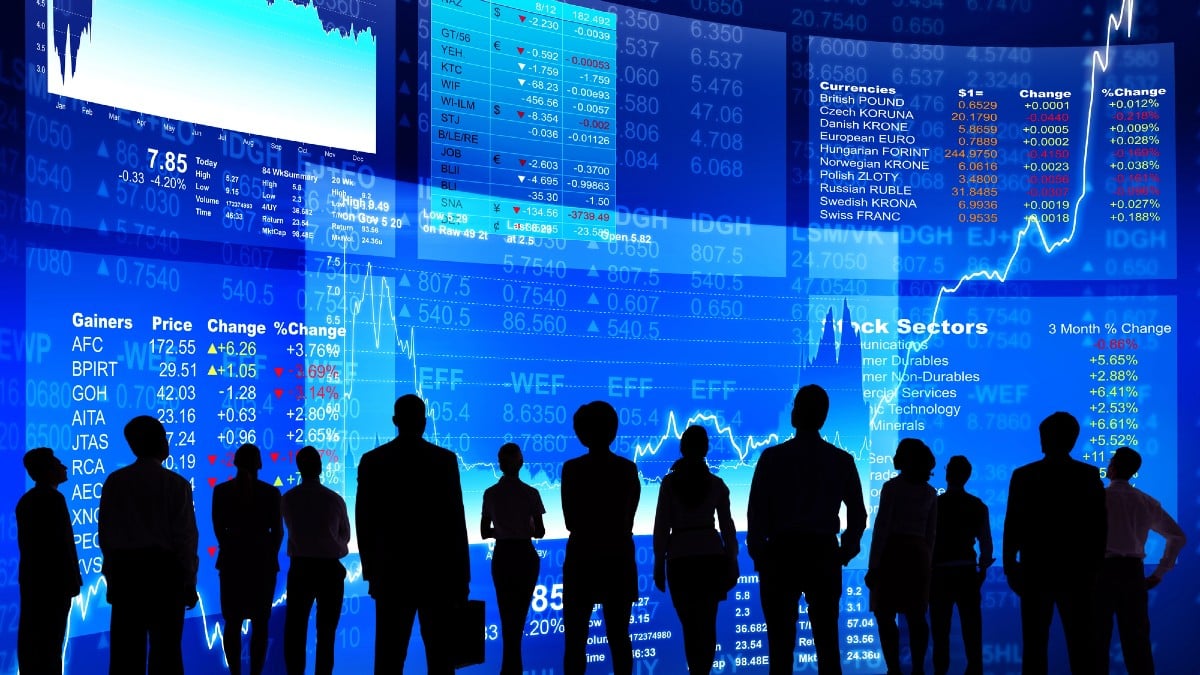 Business People at Stock Market Wall 