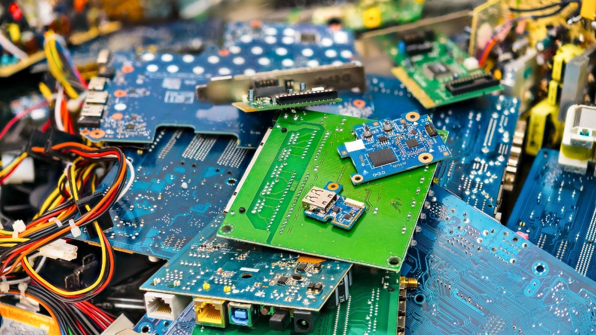 E-waste heap from discarded laptop parts
