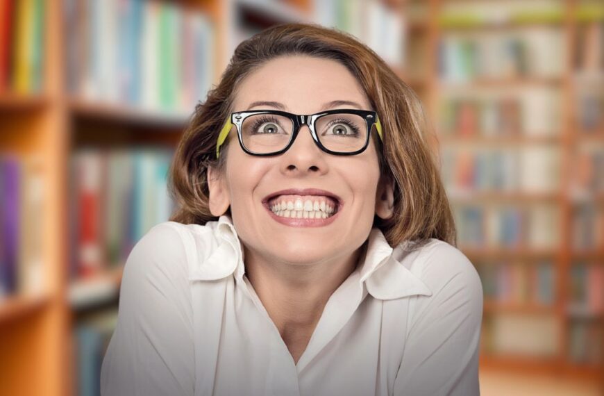 woman smiling in library