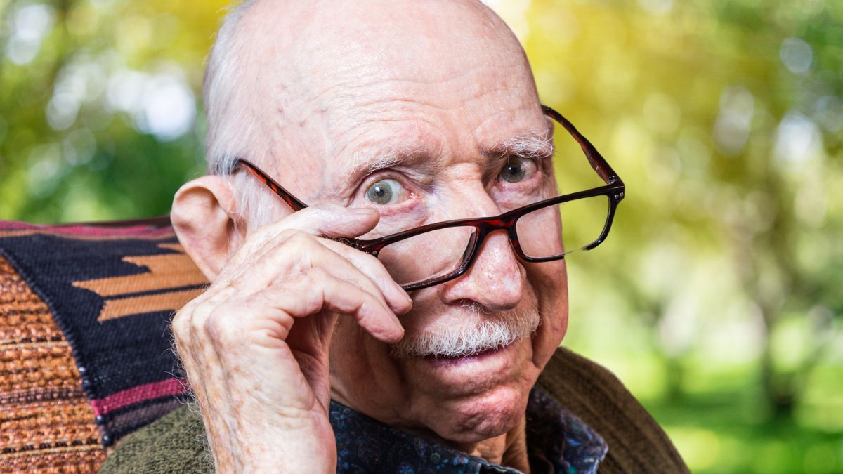 old man with glasses in the park