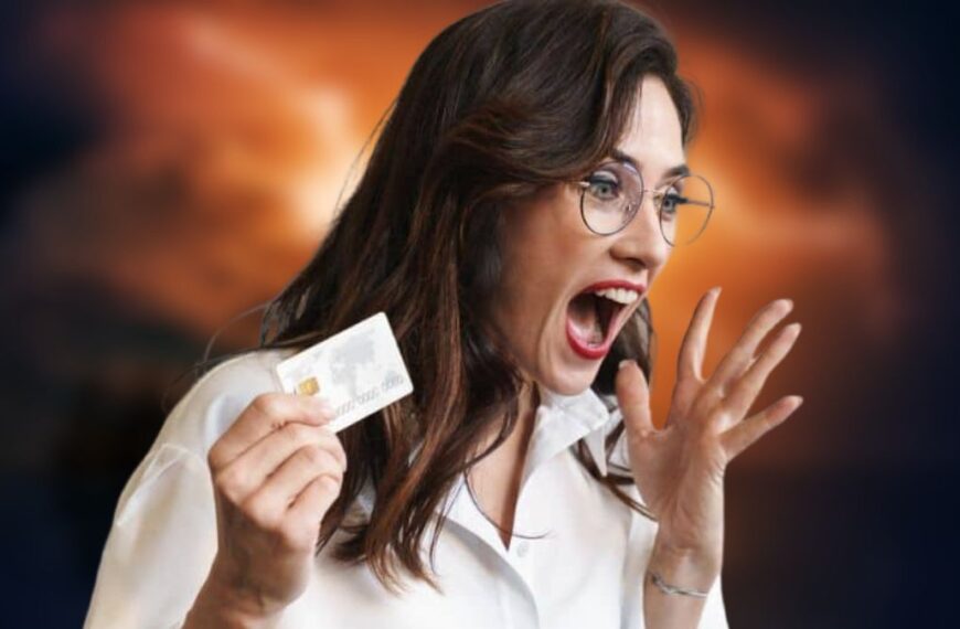 woman screaming with credit card