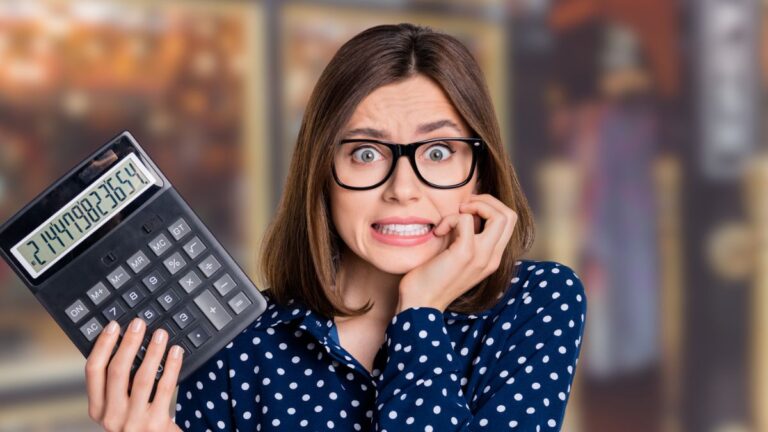 woman glasses and calculator